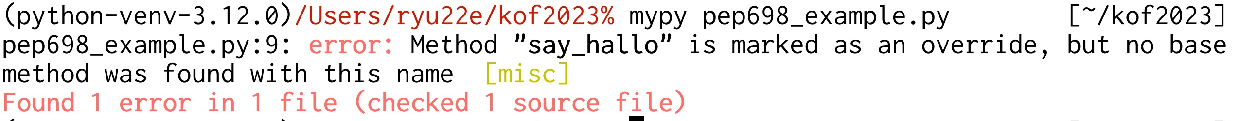 Mypyの実行結果